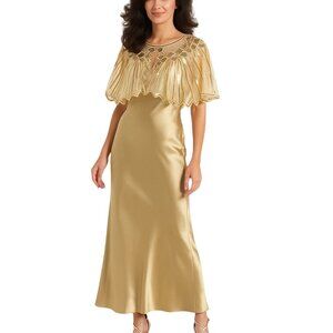 Vintage Style Sequined One Size Champagne Sheer Cape Shawl NWT